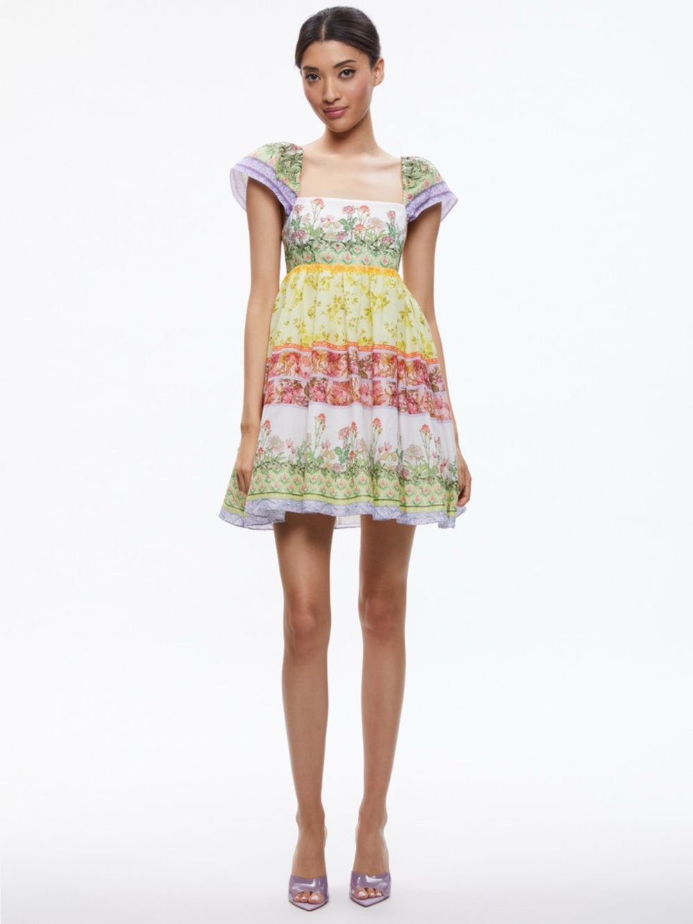 Alice + Olivia Tamia Mixed Floral Cotton Babydoll Dress